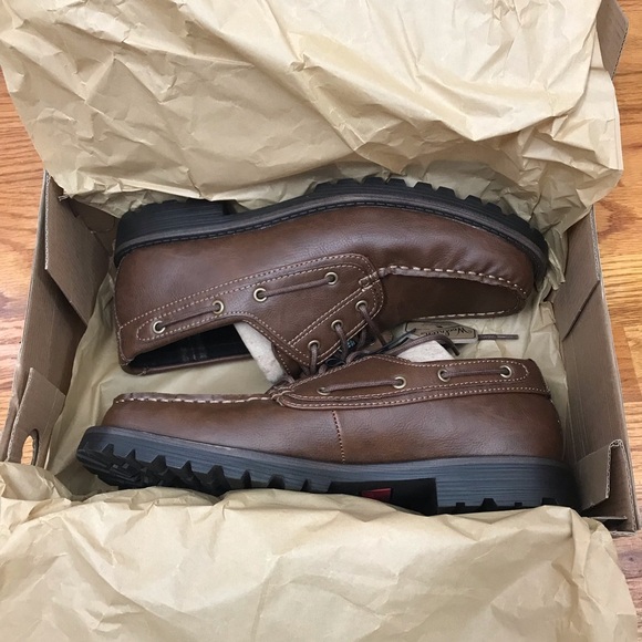 Woolrich Mens Trout Run Brown Vegan Faux Leather Boat Shoes Size 9.5
